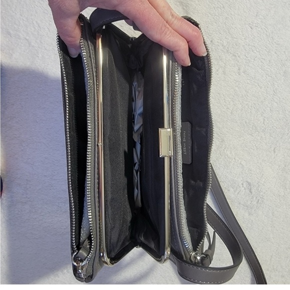 Nine West Medium Size Gray Bag Purse Long Strap Classic Neutral - Picture 3 of 5